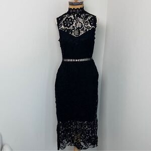 MAINSTRIP Black Sleeveless Lace Mock Neck Pencil Midi Dress Sz Medium NWT
